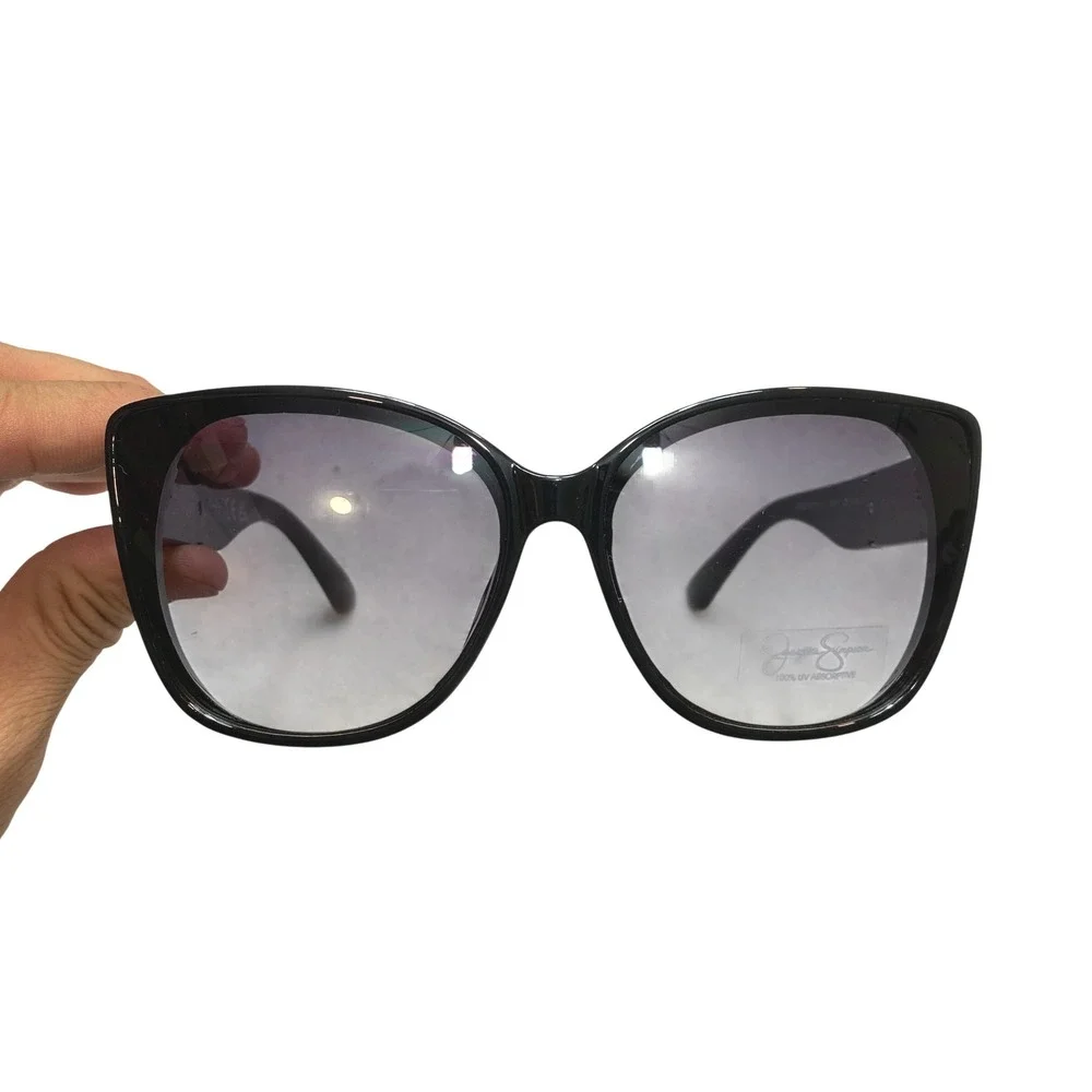 Jessica Simpson Sunglasses Womens OS Black Cat Eye Quilted Gold Detail J5540